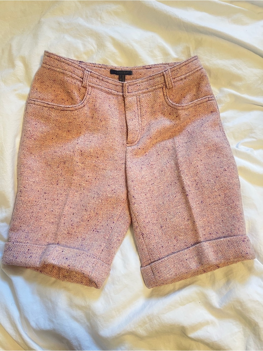 Tailored Pink Tweed Bermuda Shorts - Women's